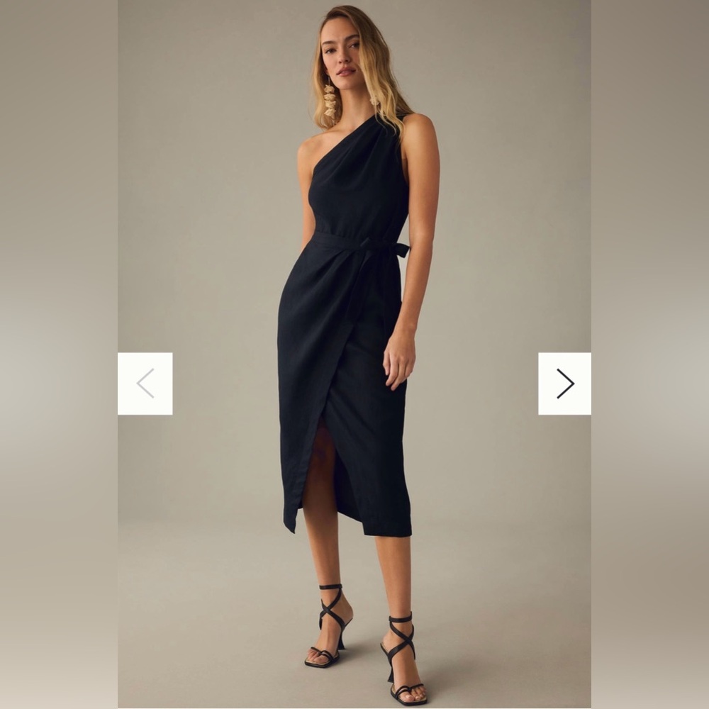 Anthropologie Black One Shoulder Ruched Dress